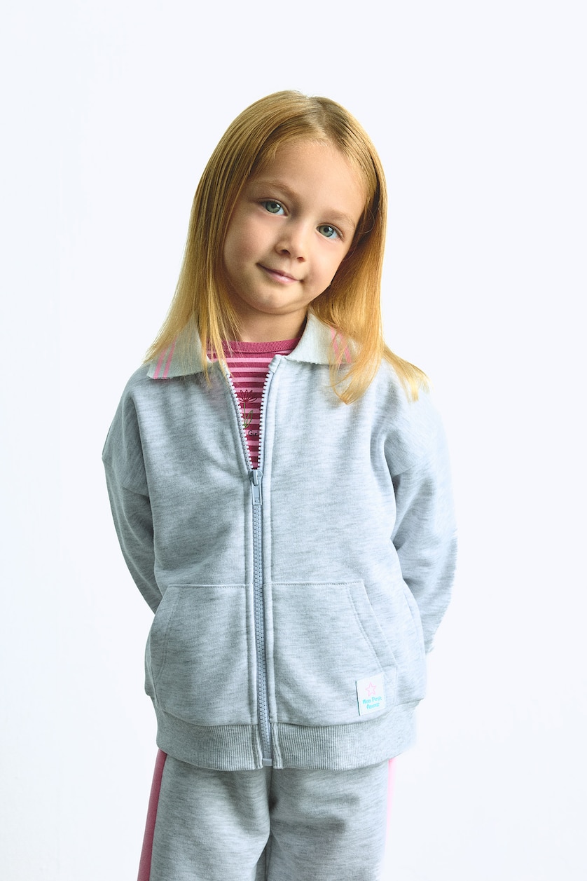 Kız Bebek Açık Gri Melange Fermuarlı Basic Sweatshirt Hırka Kız Çocuk