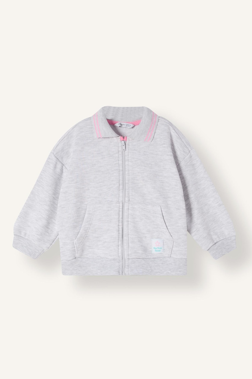 Kız Bebek Açık Gri Melange Fermuarlı Basic Sweatshirt Hırka Kız Çocuk