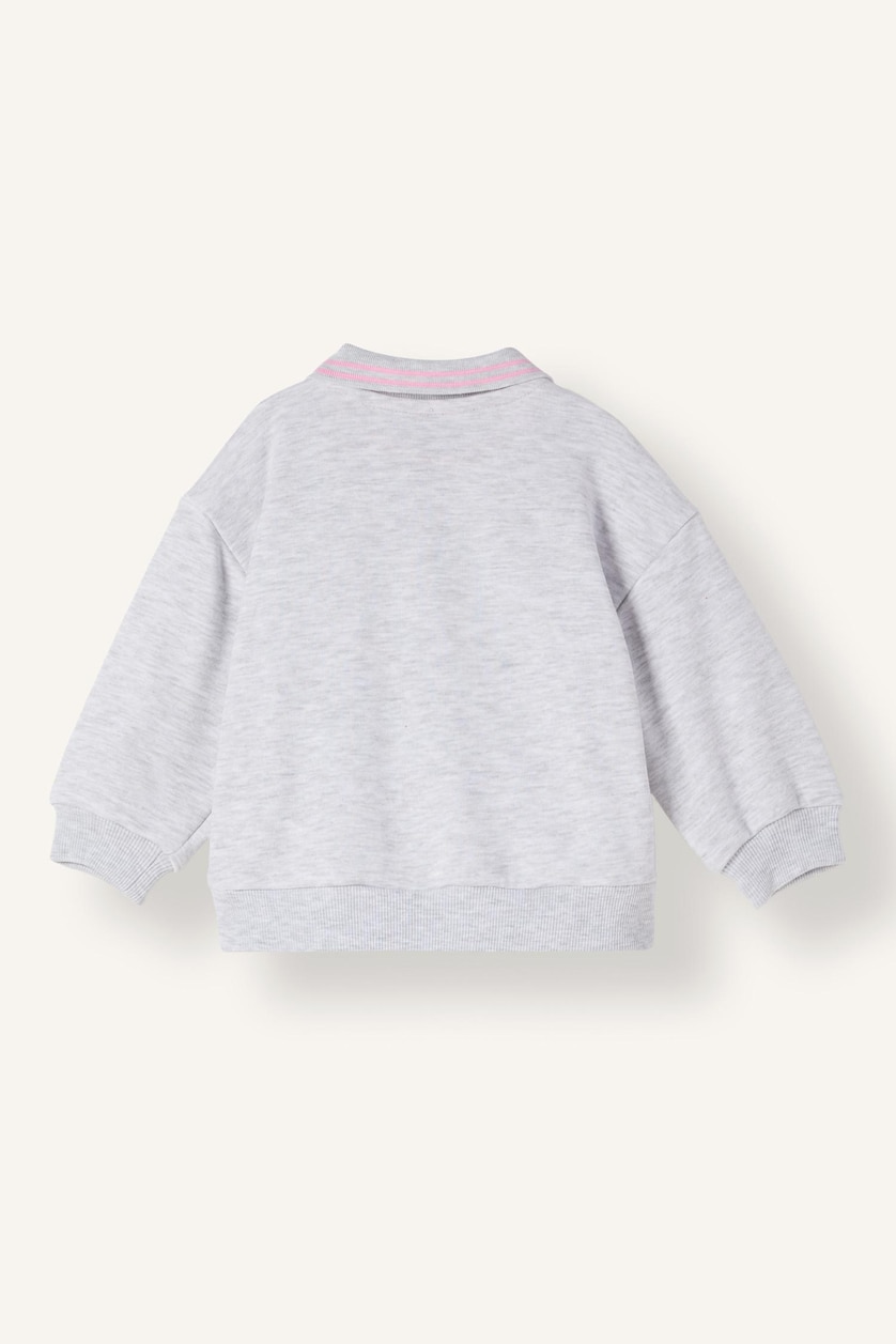 Kız Bebek Açık Gri Melange Fermuarlı Basic Sweatshirt Hırka Kız Çocuk