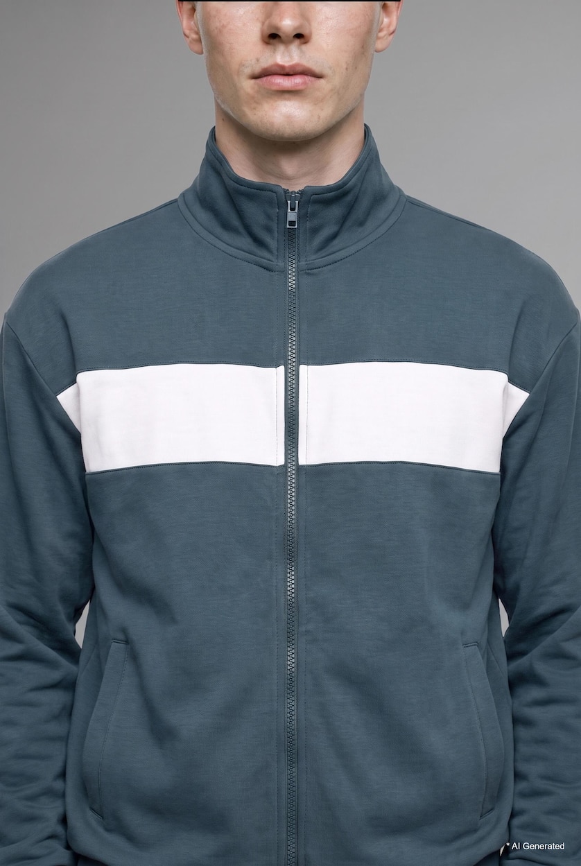 رجال أخضر غامق Boxy Fit Polo Collar Zippered Striped Cardigan