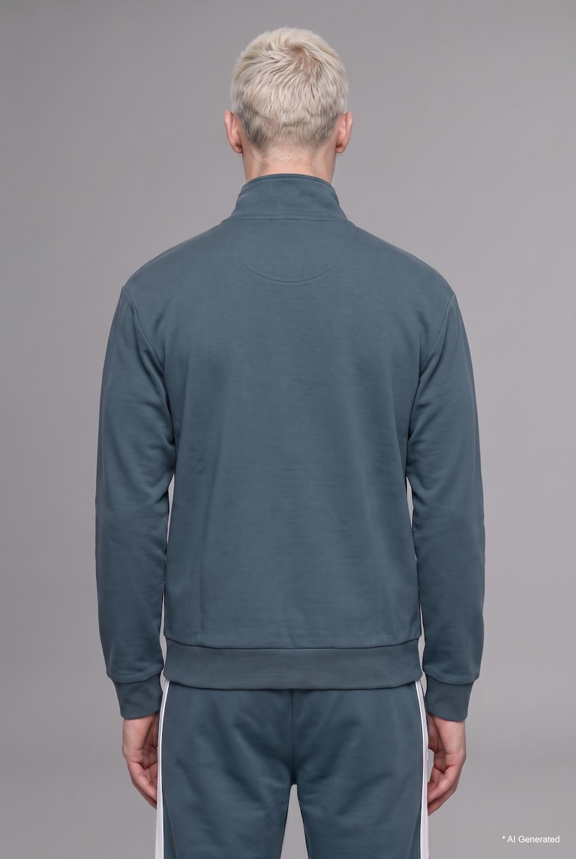 MAN Dark Green Boxy Fit Polo Collar Zippered Striped Cardigan