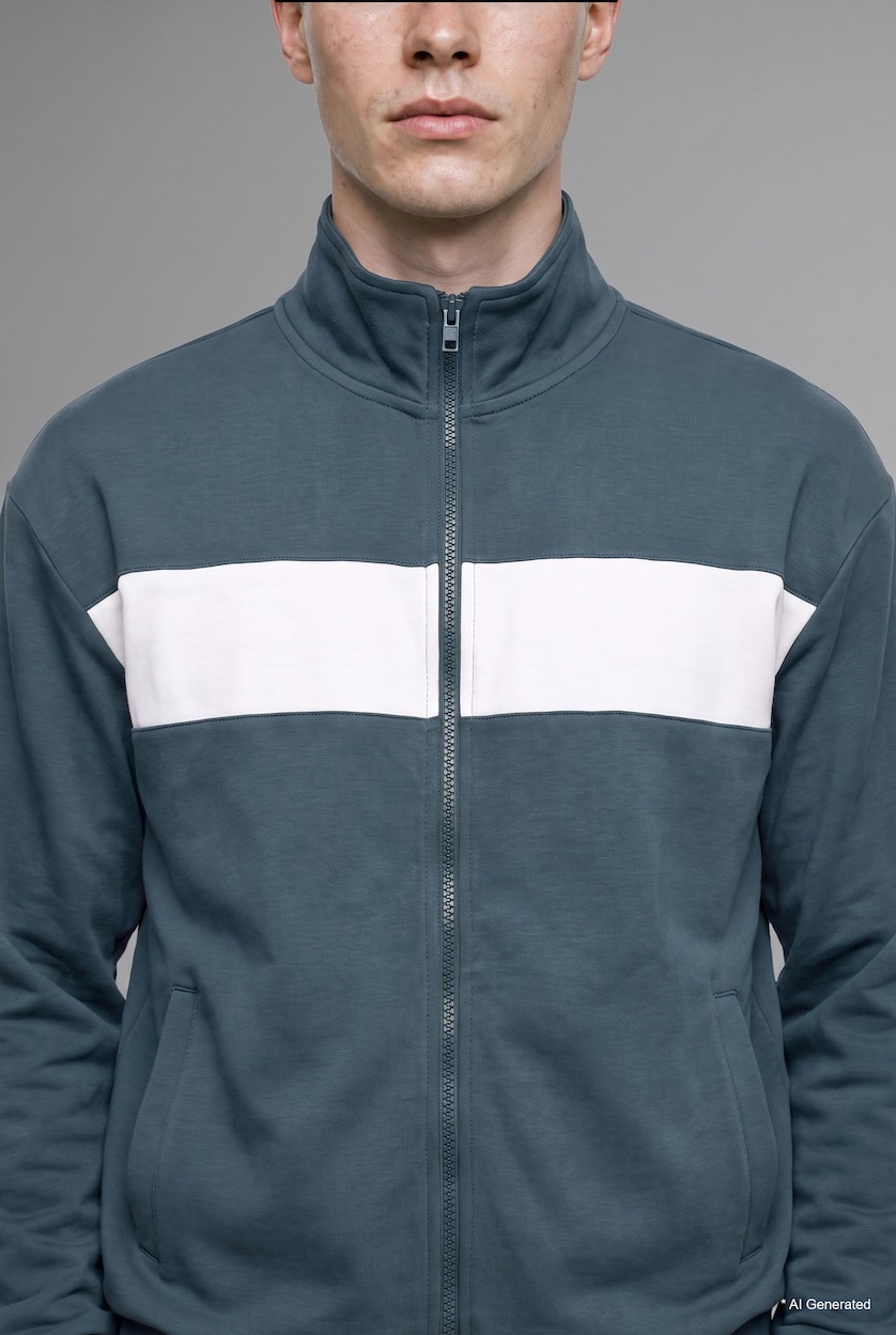 MAN Dark Green Boxy Fit Polo Collar Zippered Striped Cardigan