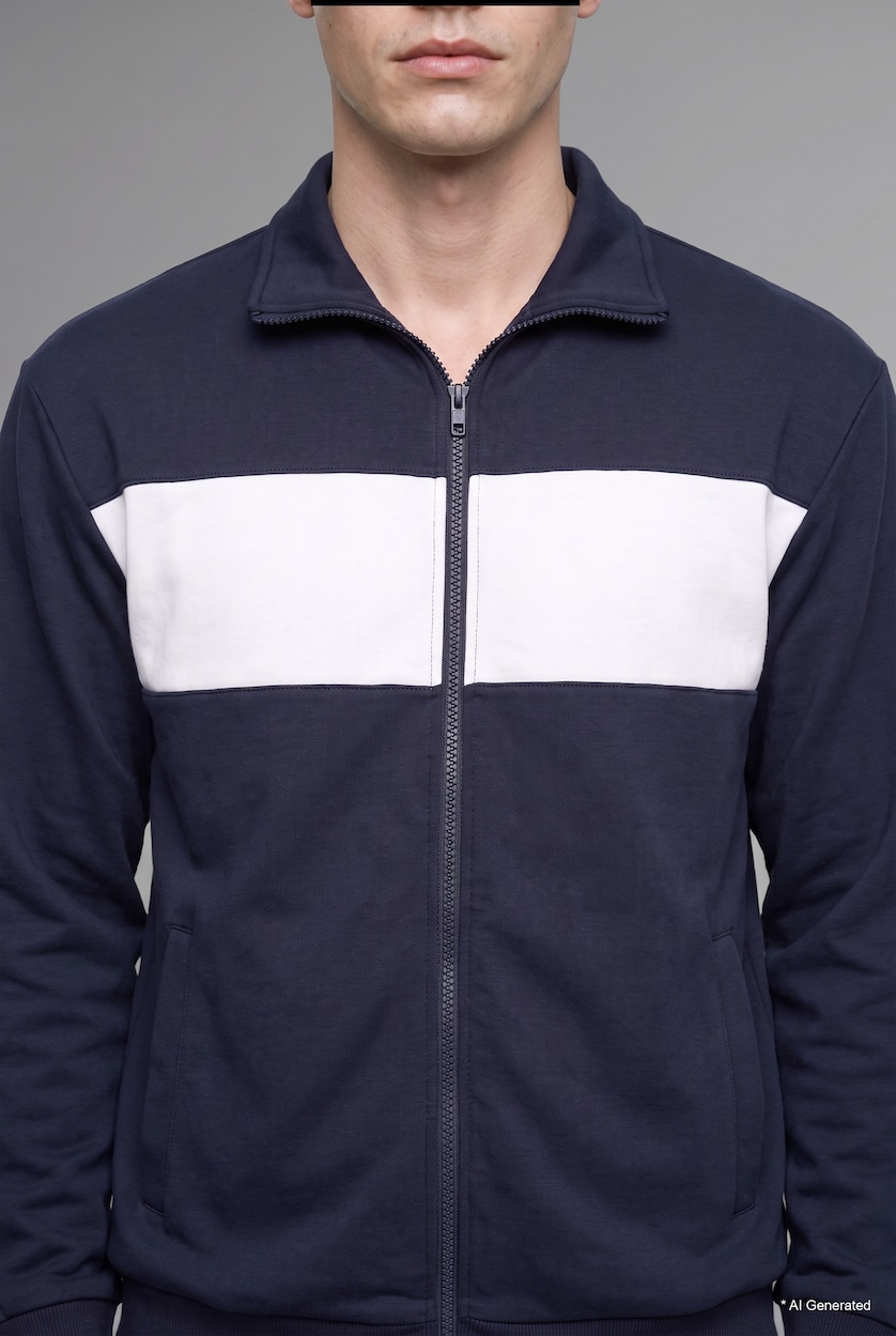 رجال كحلي Boxy Fit Polo Collar Zip-Up Sweatshirt