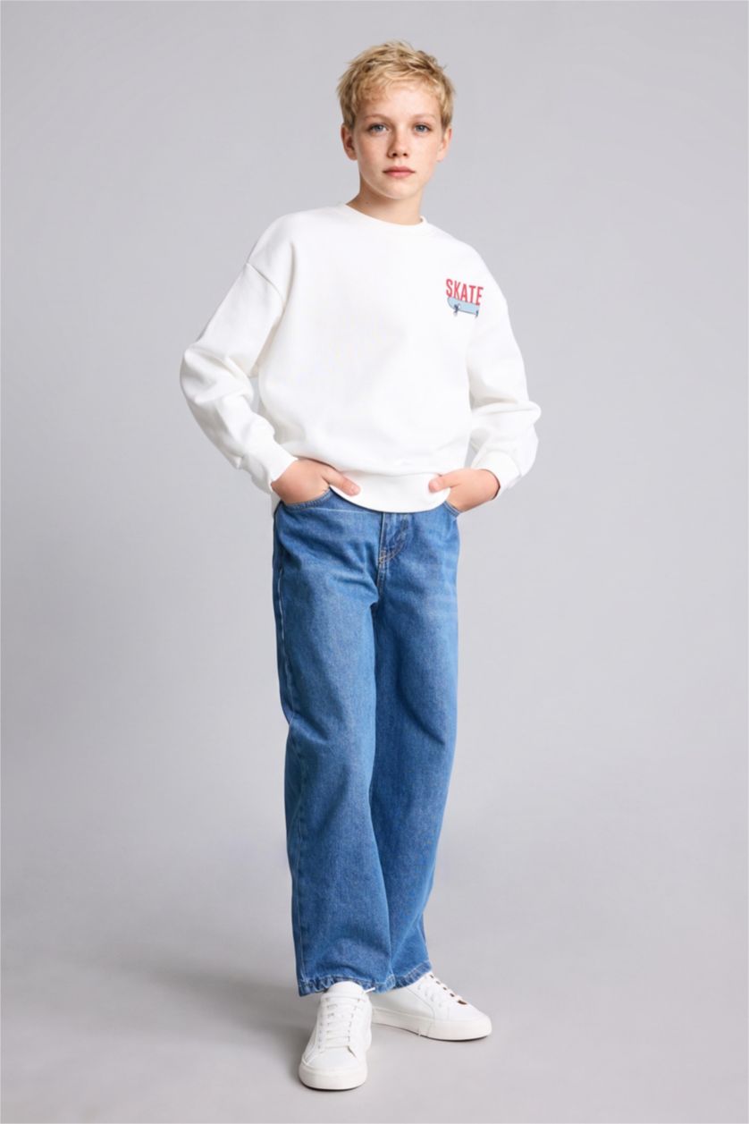 Erkek Çocuk - Genç Erkek Mavi Barrel Fit Jean Pantolon Erkek Çocuk