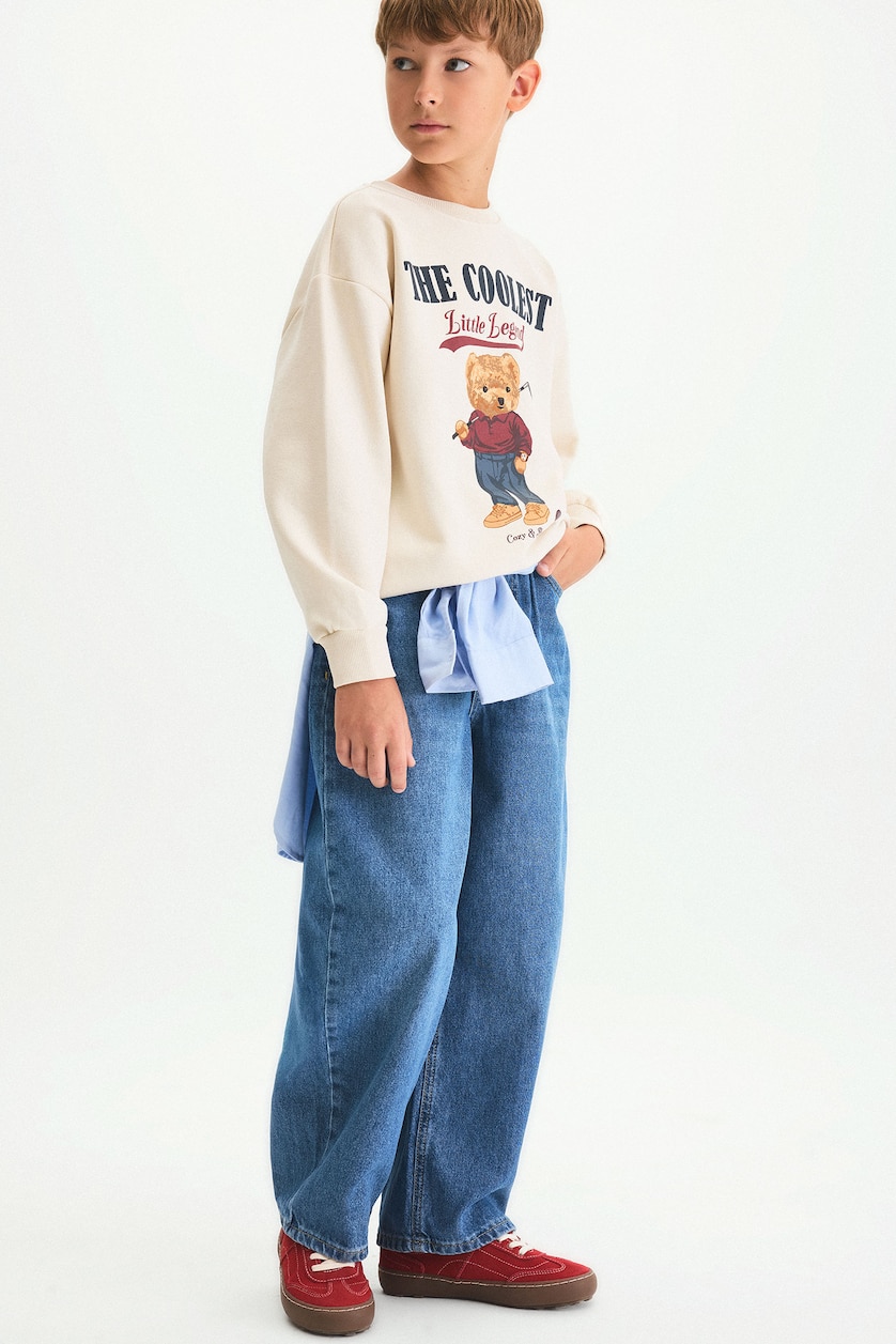 Erkek Çocuk - Genç Erkek Mavi Barrel Fit Jean Erkek Çocuk