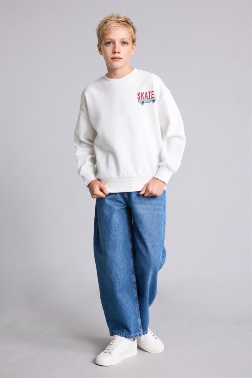 Erkek Çocuk - Genç Erkek Mavi Barrel Fit Jean Pantolon Erkek Çocuk
