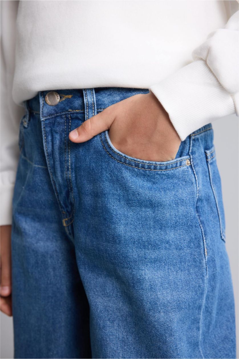 Erkek Çocuk - Genç Erkek Mavi Barrel Fit Jean Pantolon Erkek Çocuk