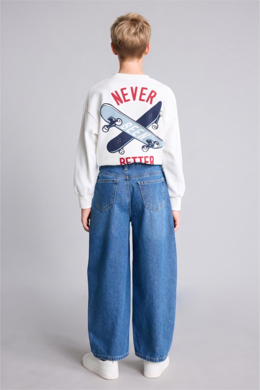 Erkek Çocuk - Genç Erkek Mavi Barrel Fit Jean Pantolon Erkek Çocuk