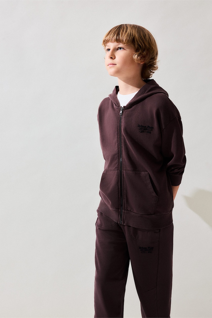 Boys & Teens Light Brown Oversize Fit Hooded Cardigan Printed