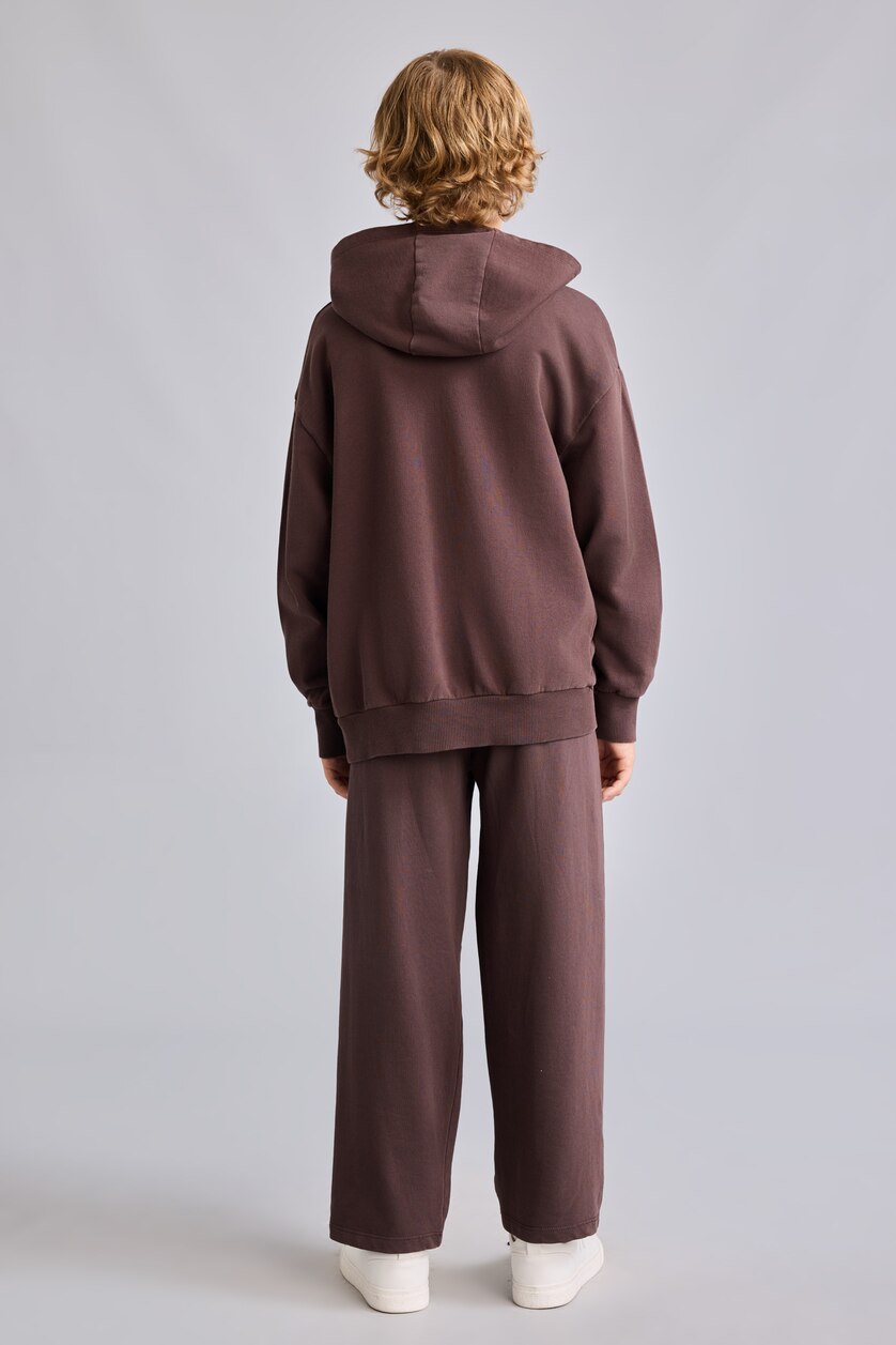 Young Boys - Teen Boys Light Brown Oversize Fit Hooded Cardigan Printed
