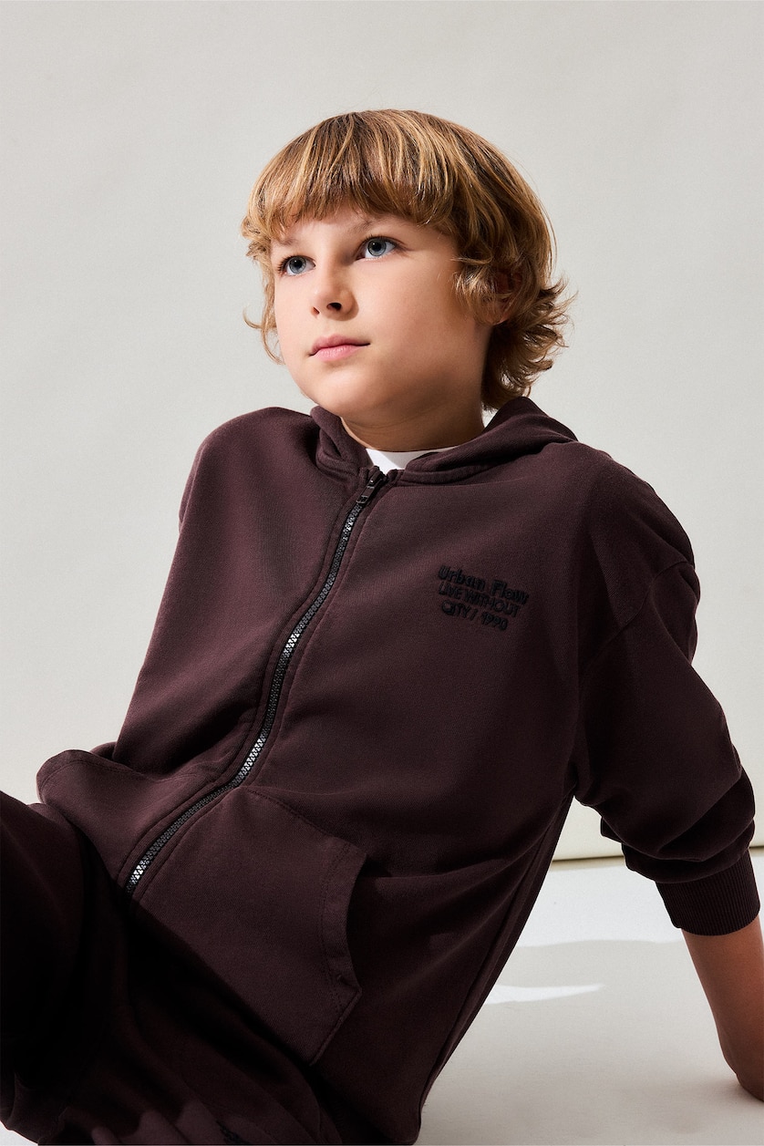 Boys & Teens Light Brown Oversize Fit Hooded Cardigan Printed