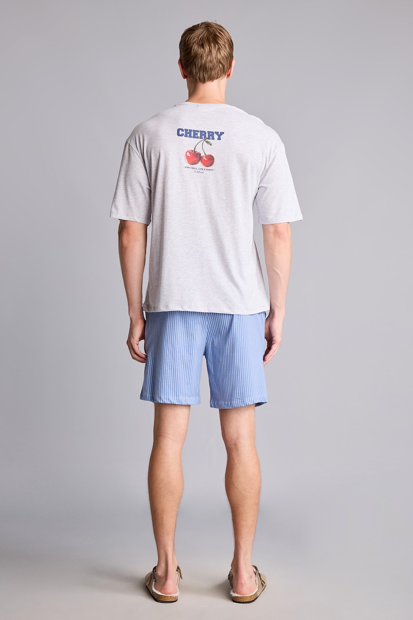 Erkek Açık Gri Boxy Fit 2'Li Şortlu Pijama Takımı