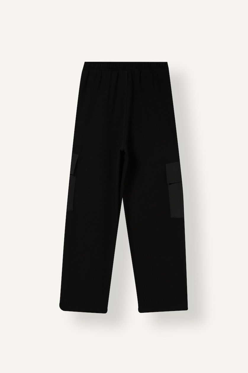 BOYS & TEENS Black Boy 100% Cotton Cargo Pockets Barrel Fit Trousers