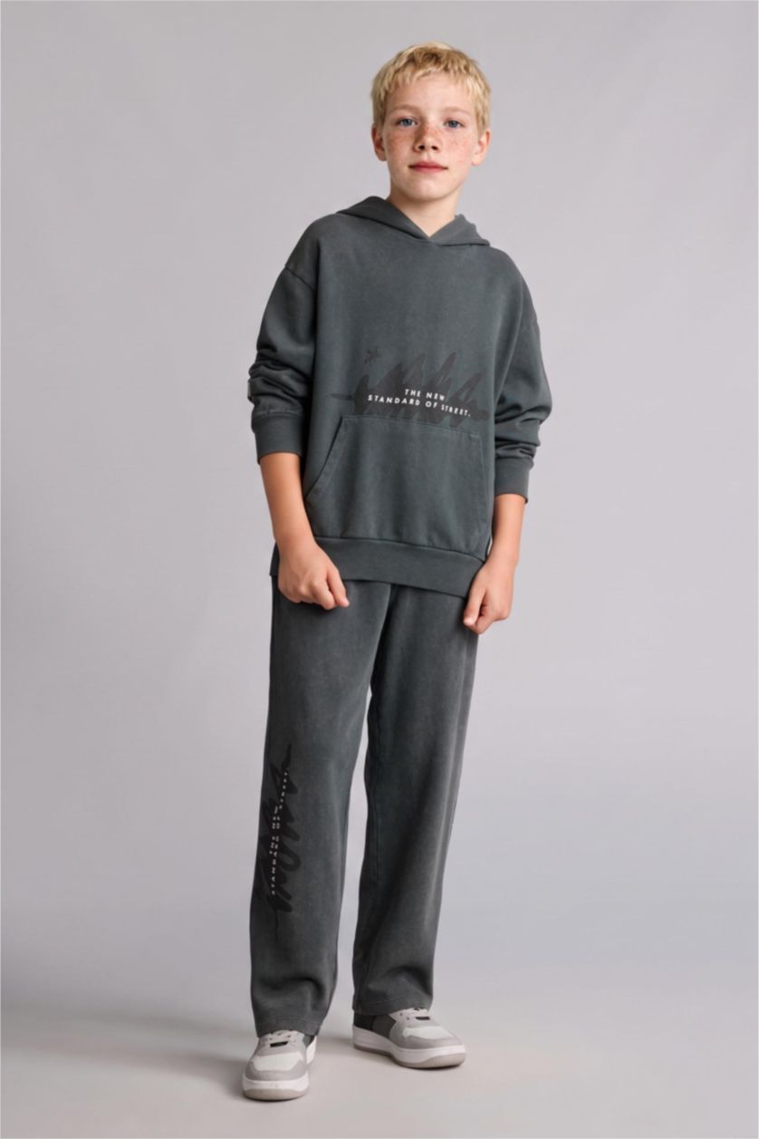 Young Boys - Teen Boys Grey Oversize Fit Hooded Sweatshirt