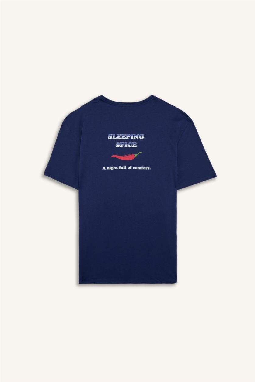 Erkek İndigo %100 Pamuk New Regular Fit Şort Tişört 2'li Şortlu Pijama Takımı