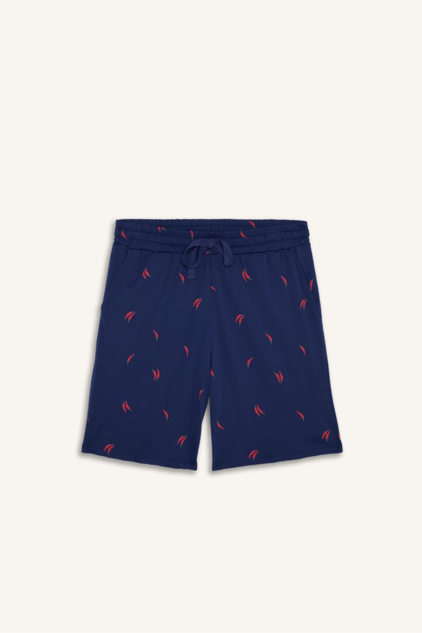 Erkek İndigo %100 Pamuk New Regular Fit Şort Tişört 2'li Şortlu Pijama Takımı