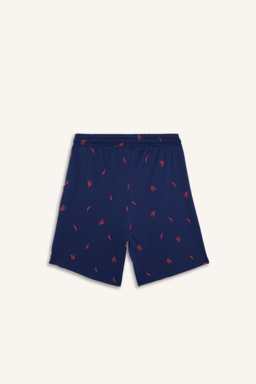 Erkek İndigo %100 Pamuk New Regular Fit Şort Tişört 2'li Şortlu Pijama Takımı