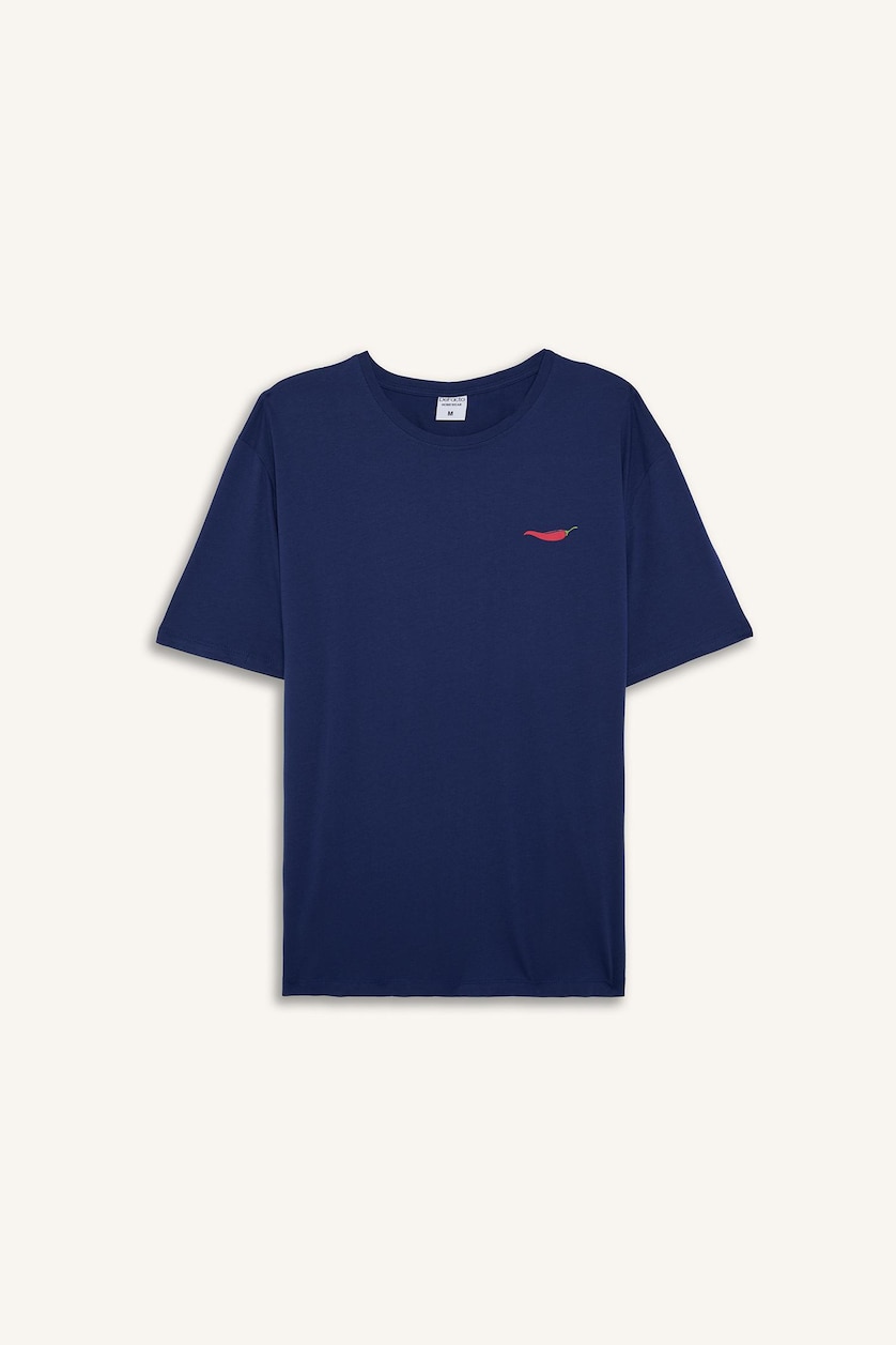 Erkek İndigo %100 Pamuk New Regular Fit Şort Tişört 2'li Şortlu Pijama Takımı