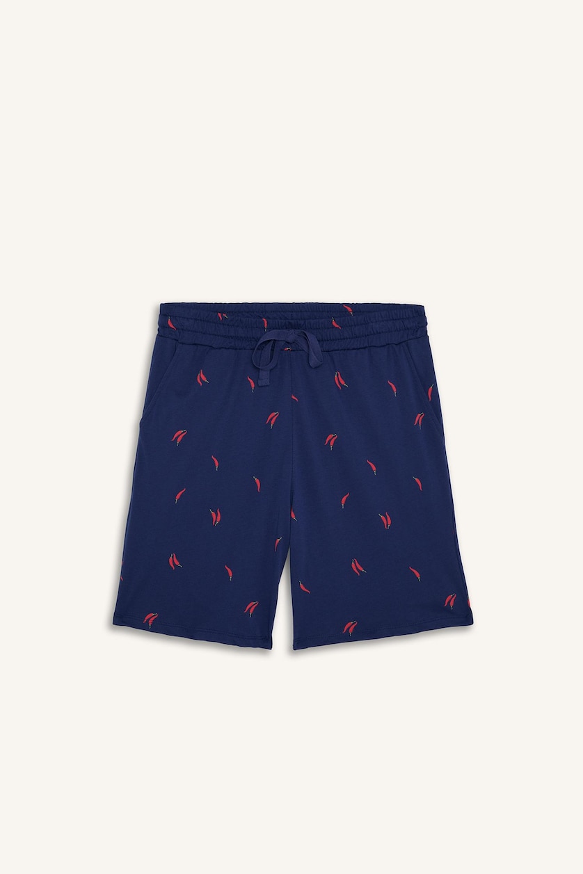 Erkek İndigo %100 Pamuk New Regular Fit Şort Tişört 2'li Şortlu Pijama Takımı