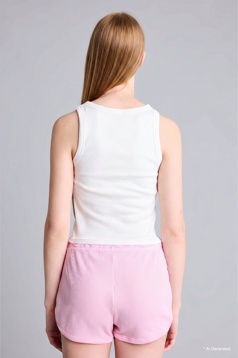 Kadın Ekru Pamuklu Ribana Padli Crop Atlet 
