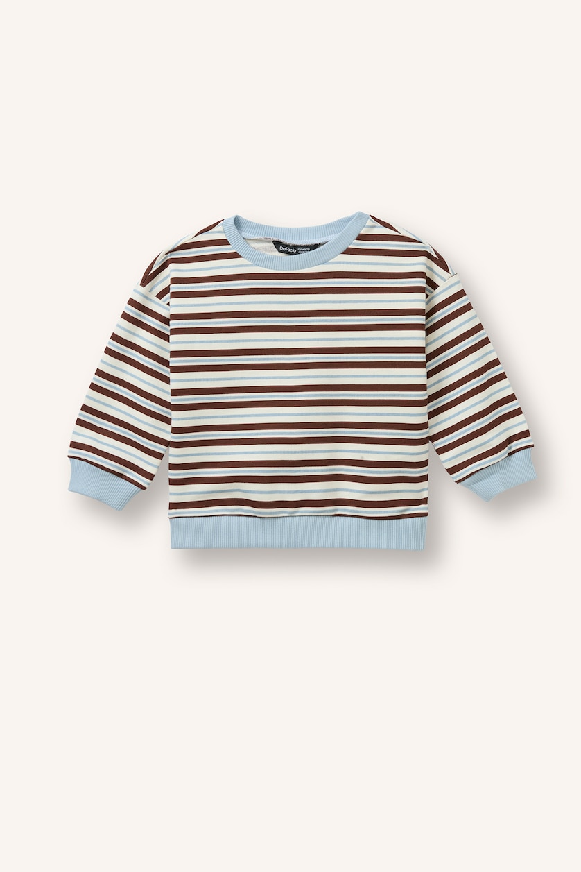 Baby Boys Brown Regular Fit Striped Crew Neck Sweatshirt