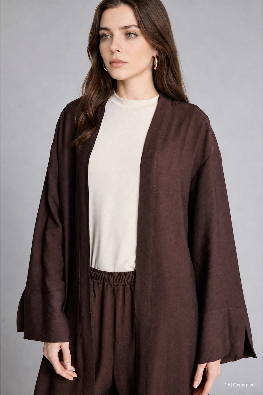 Women Brown Regular Fit Brown Long Sleeve Kimono
