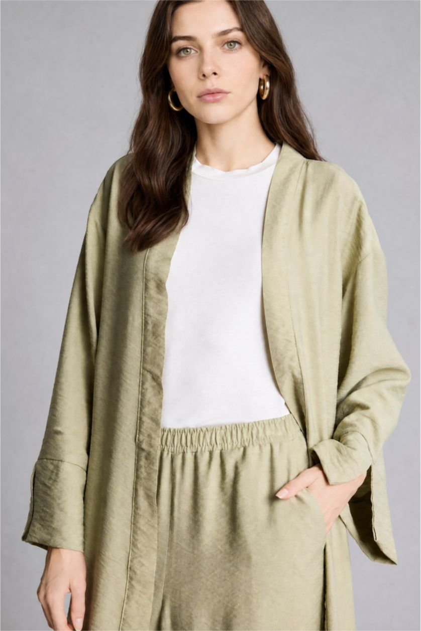 WOMAN Light Khaki Regular Fit Dropped Kimono