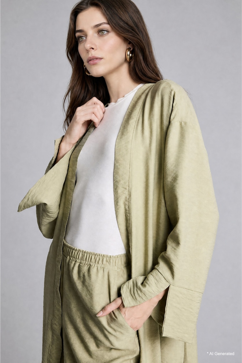 WOMAN Light Khaki Girl Regular Fit Khaki Dropped Shoulder Kimono