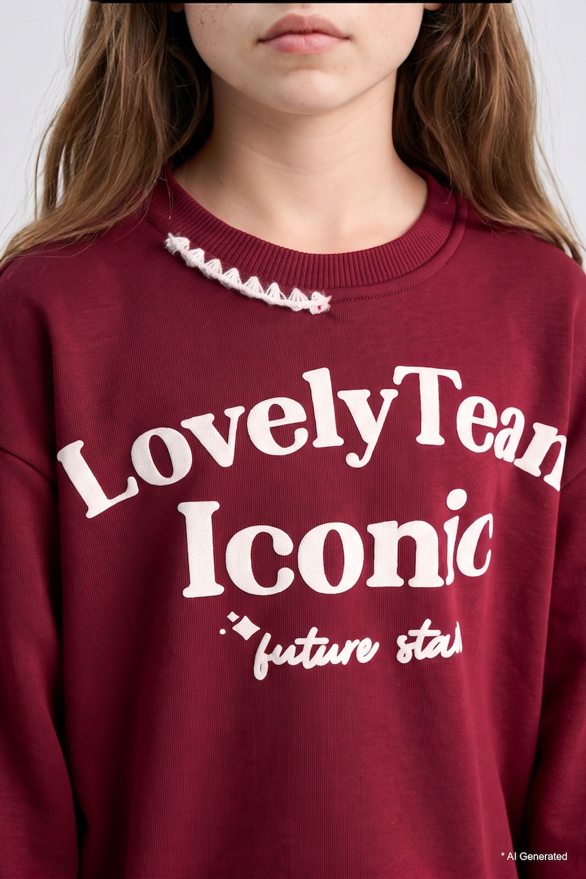 GIRLS & TEENS Bordeaux Girl Relax Fit Crew Neck Printed Sweatshirt