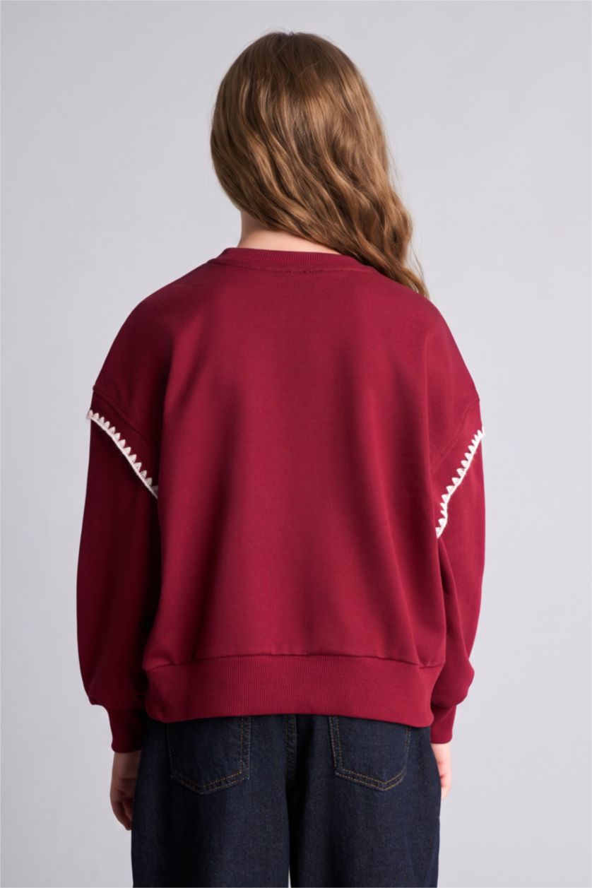 Kız Çocuk - Genç Kız Bordo Relaxed Fit Baskılı Sweatshirt Kız Çocuk