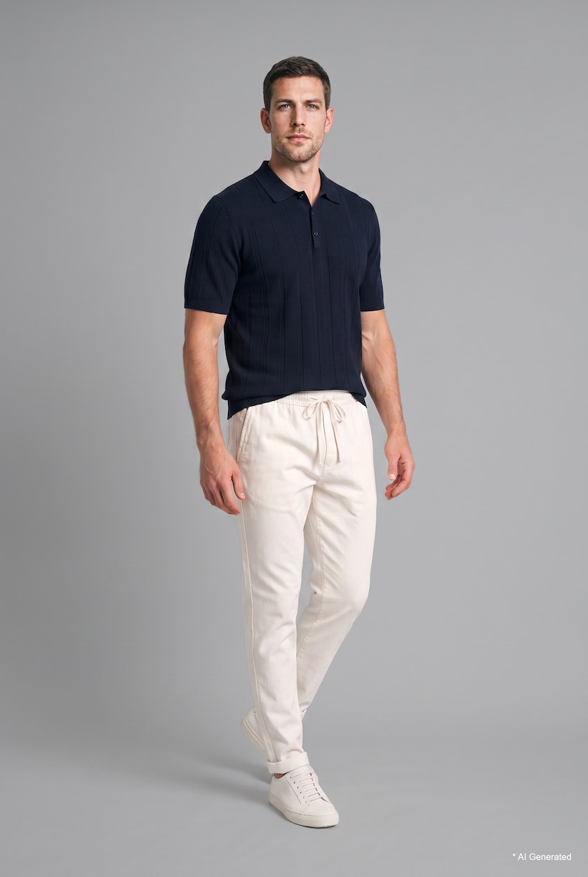 Erkek Lacivert Standart Fit Düğmeli Basic Triko Polo Tişört