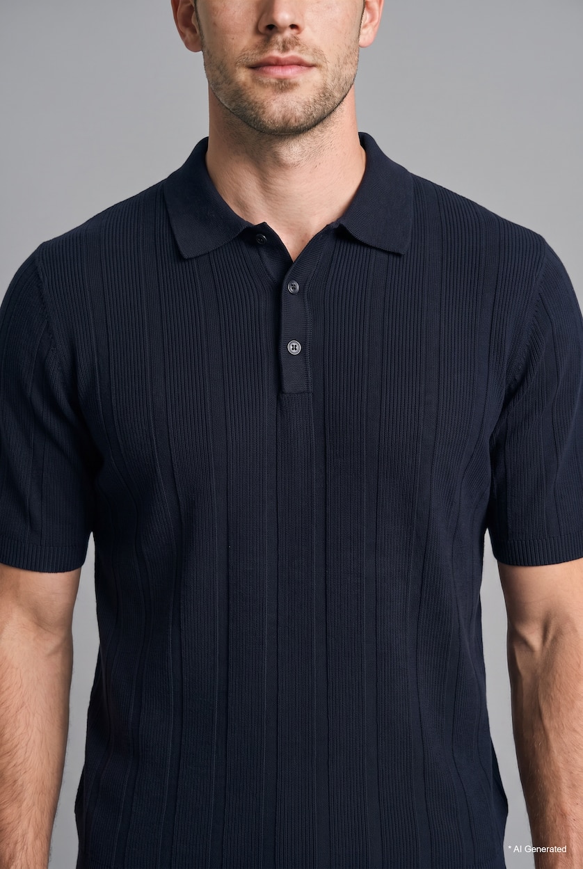Erkek Lacivert Standart Fit Düğmeli Basic Triko Polo Tişört