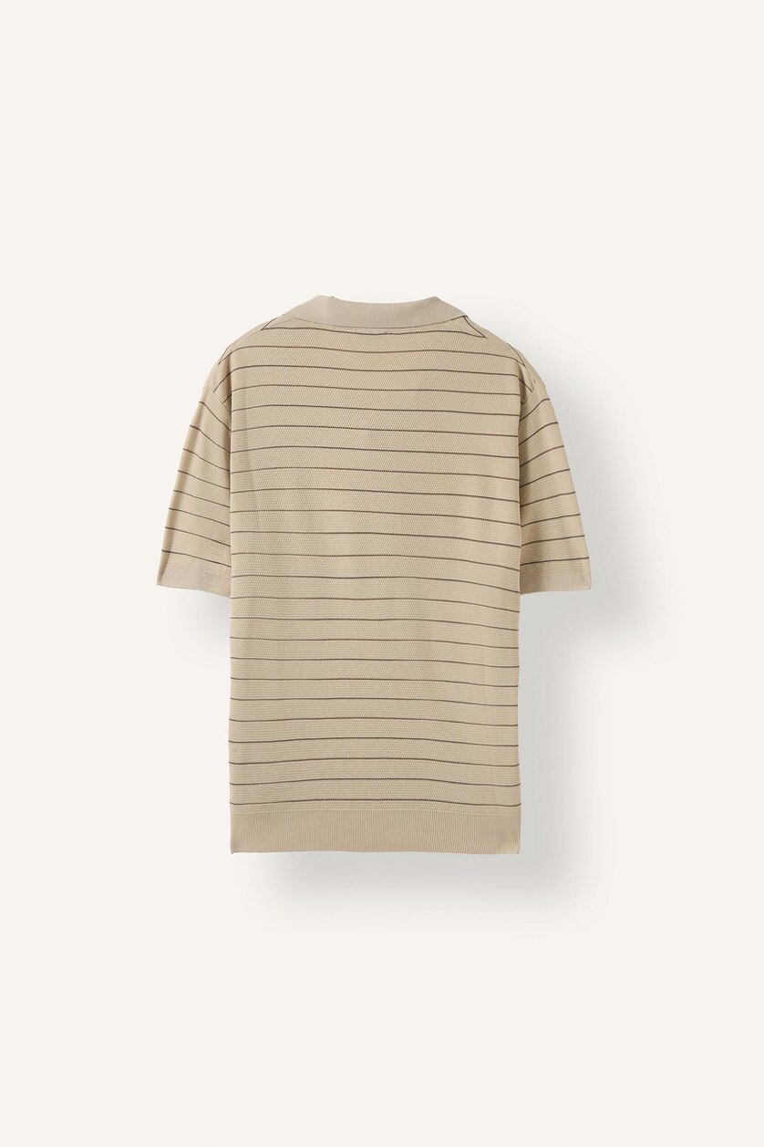 Man Ecru Standard Fit Striped Knit Polo Shirt