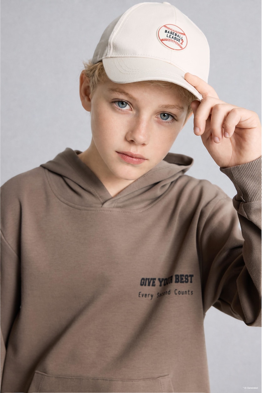 Boys & Teens Light Grey Boy Cotton Sports Printed Cap