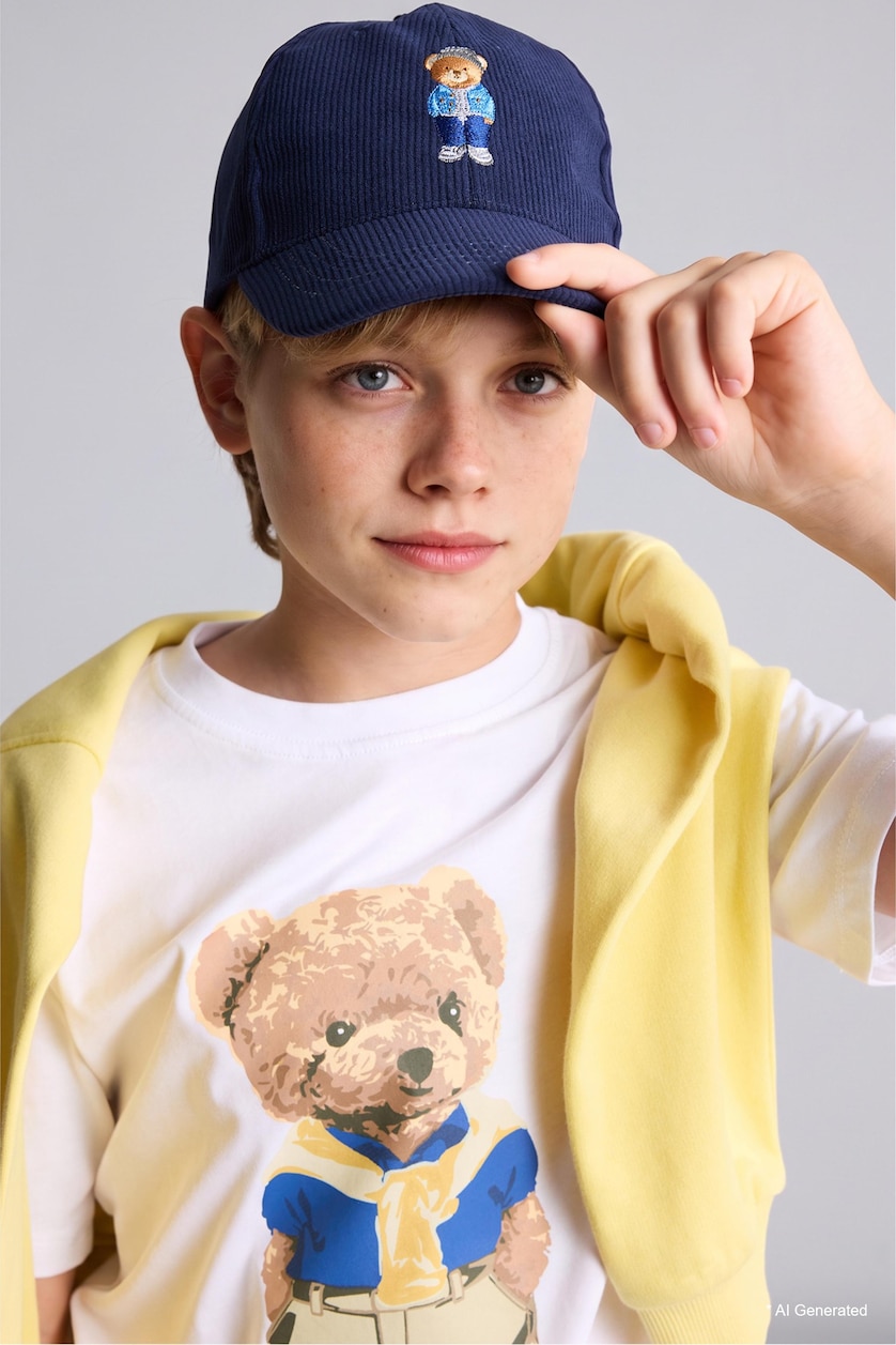 GARÇONS Marin Boy Corduroy Baseball Teddy Bear Detail Cap