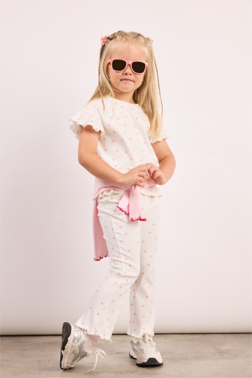 Baby Girls Ecru 2 piece Regular Fit Crew Neck Floral Set