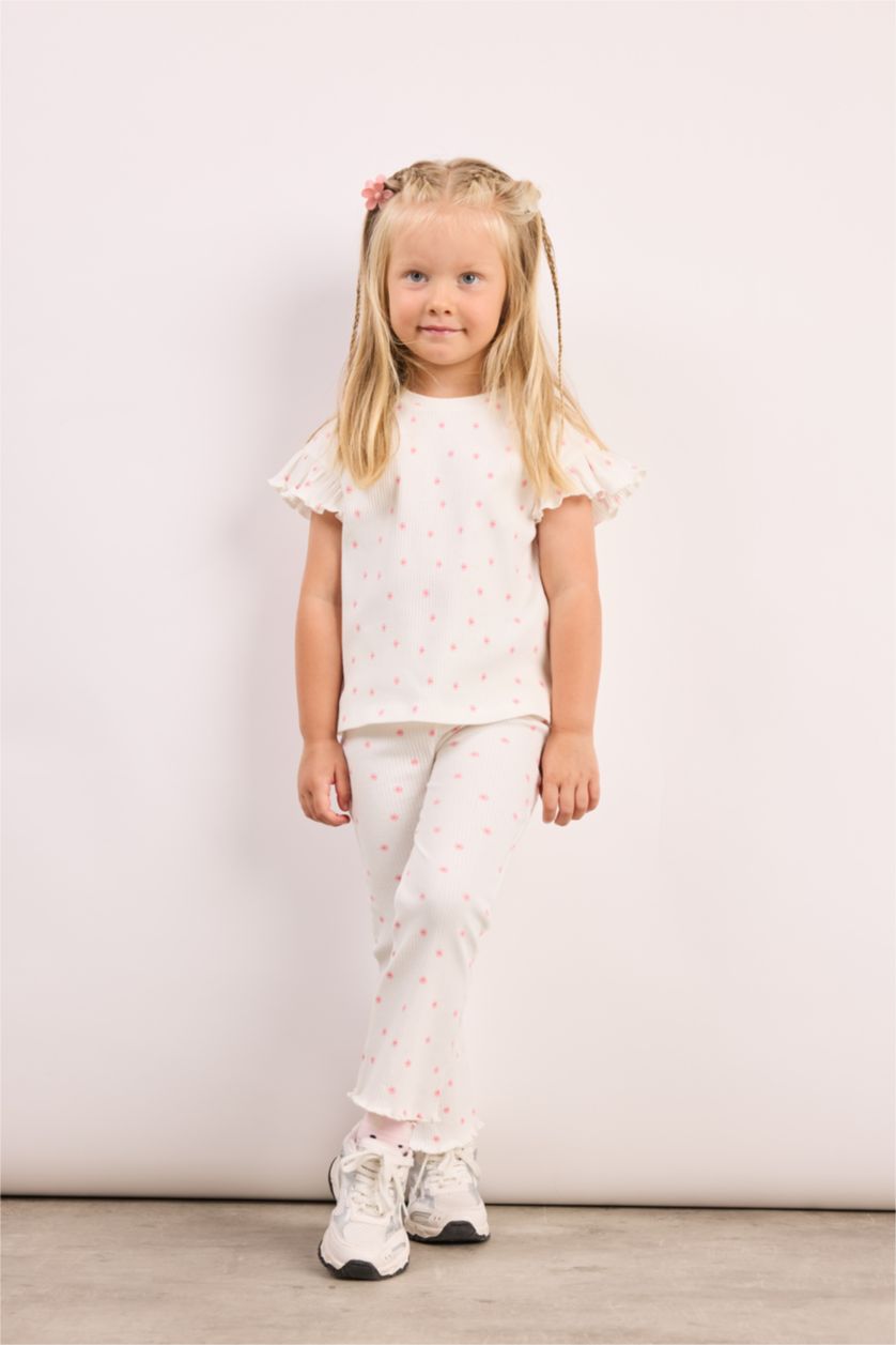 Baby Girls Ecru 2 piece Regular Fit Crew Neck Floral Set