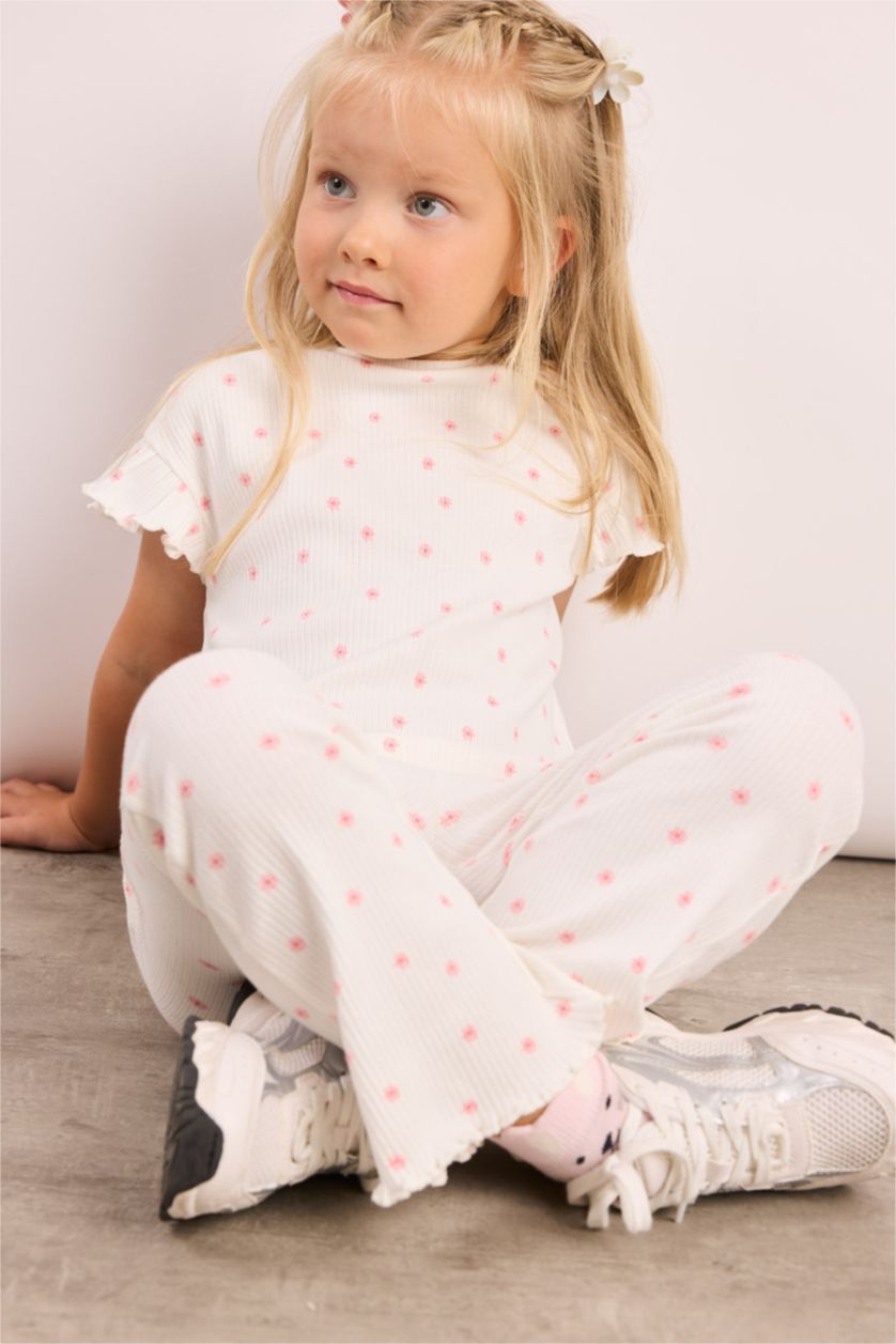 Baby Girls Ecru 2 piece Regular Fit Crew Neck Floral Set