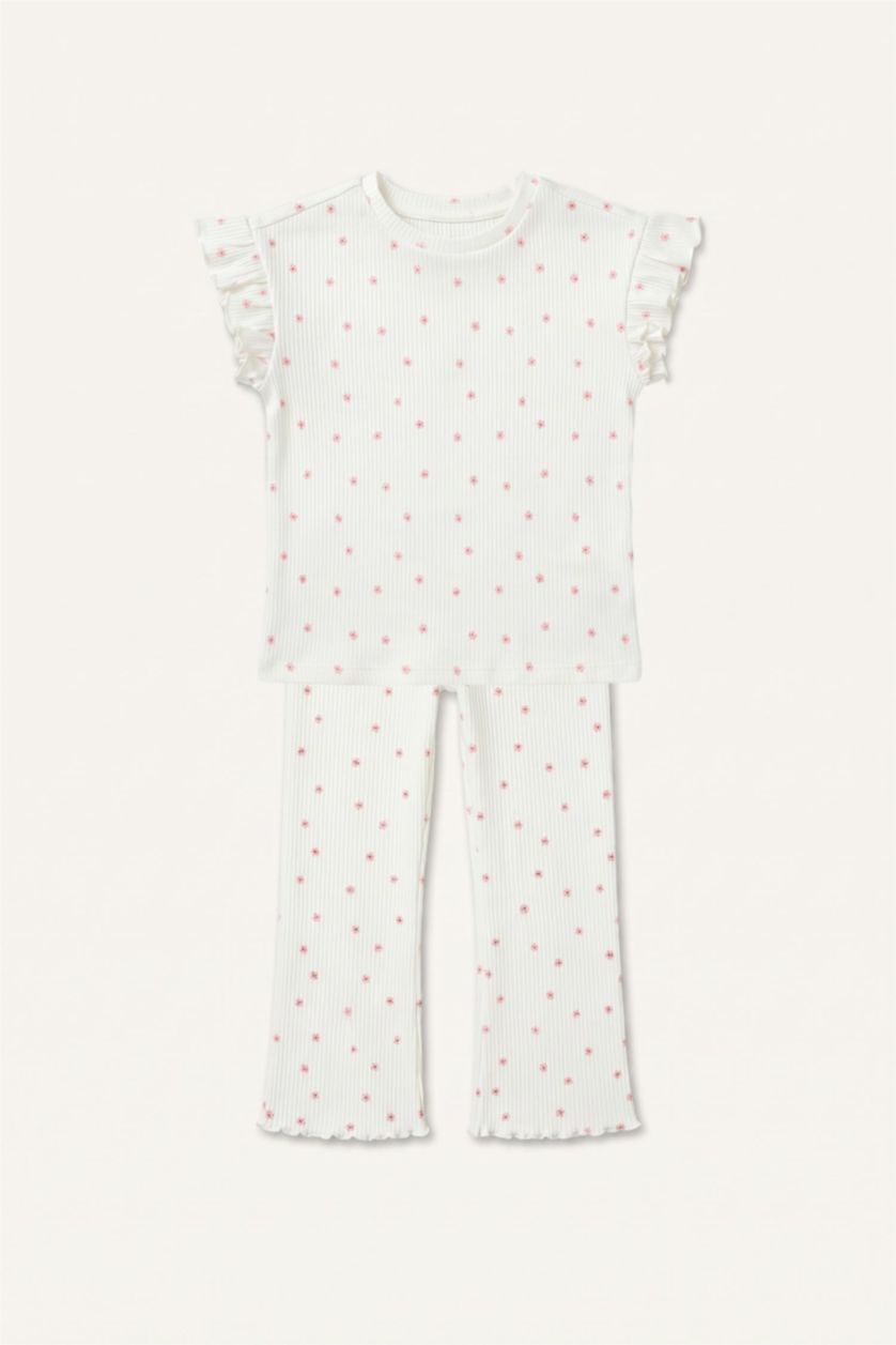 Baby Girls Ecru 2 piece Regular Fit Crew Neck Floral Set