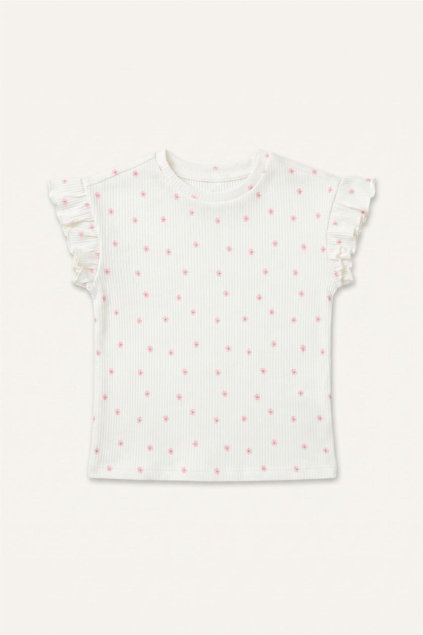 Baby Girls Ecru 2 piece Regular Fit Crew Neck Floral Set