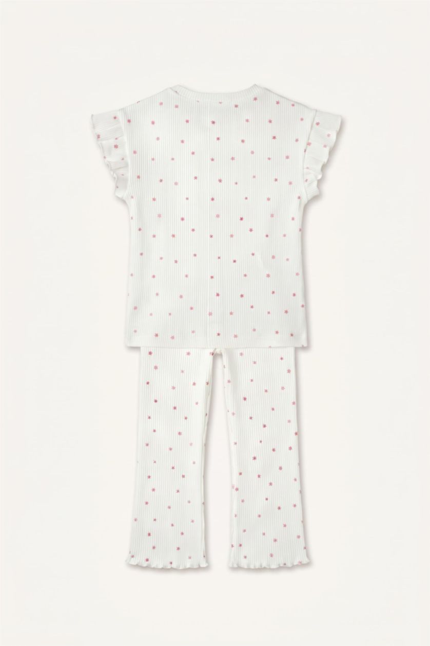 Baby Girls Ecru 2 piece Regular Fit Crew Neck Floral Set