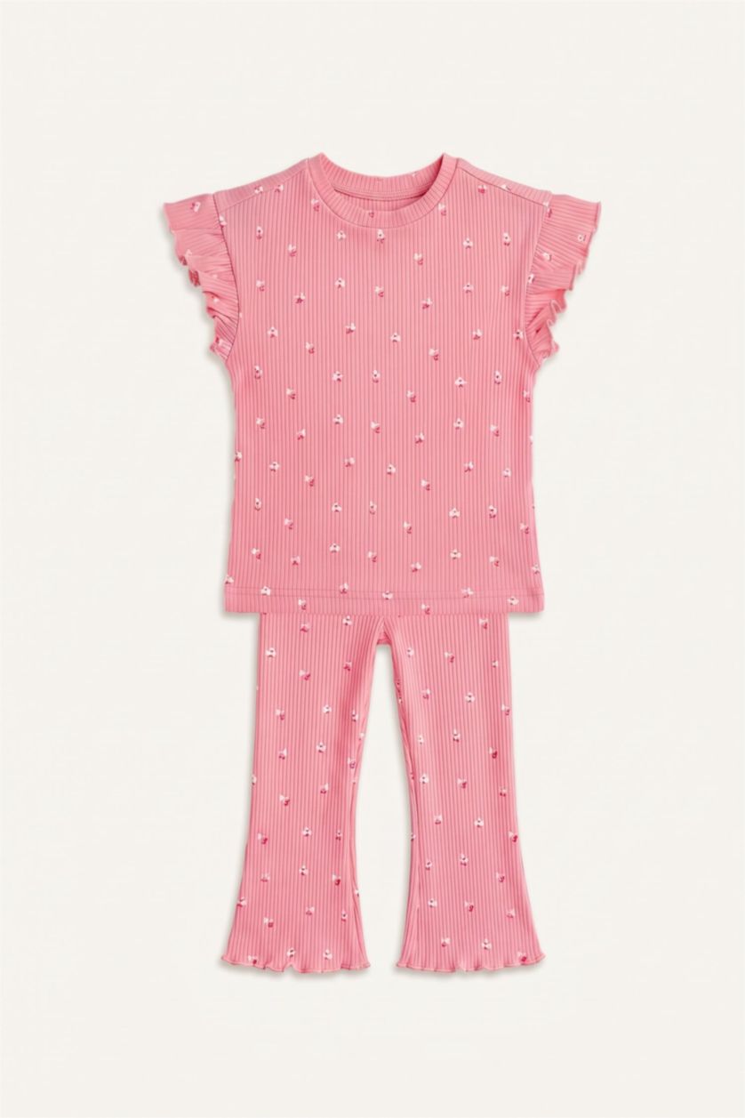 Baby Girls Coral 2 piece Regular Fit Crew Neck Floral Set