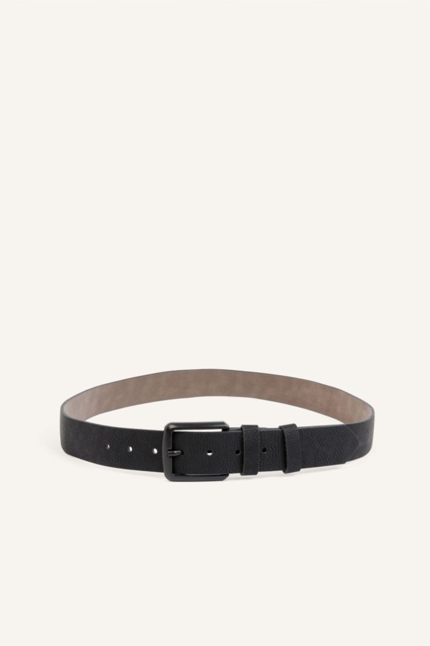 Men Black Man Rectangle Clasp Faux Leather Classic Belt