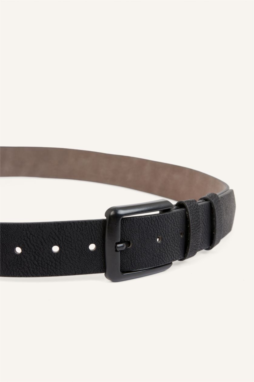 Men Black Man Rectangle Clasp Faux Leather Classic Belt