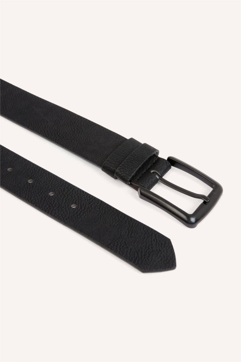Men Black Man Rectangle Clasp Faux Leather Classic Belt