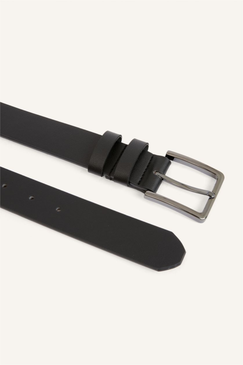 Men Black Man Rectangle Clasp Faux Leather