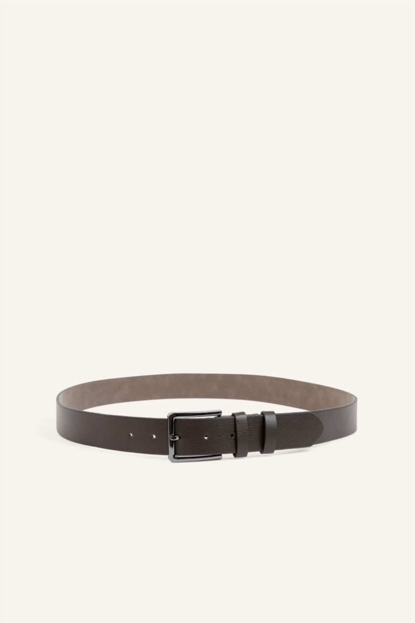 Men Brown Man Rectangle Clasp Faux Leather