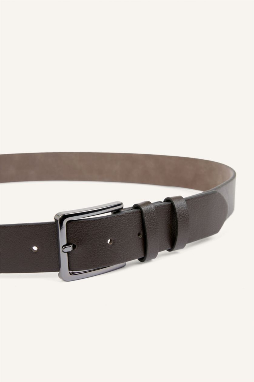 Men Brown Man Rectangle Clasp Faux Leather