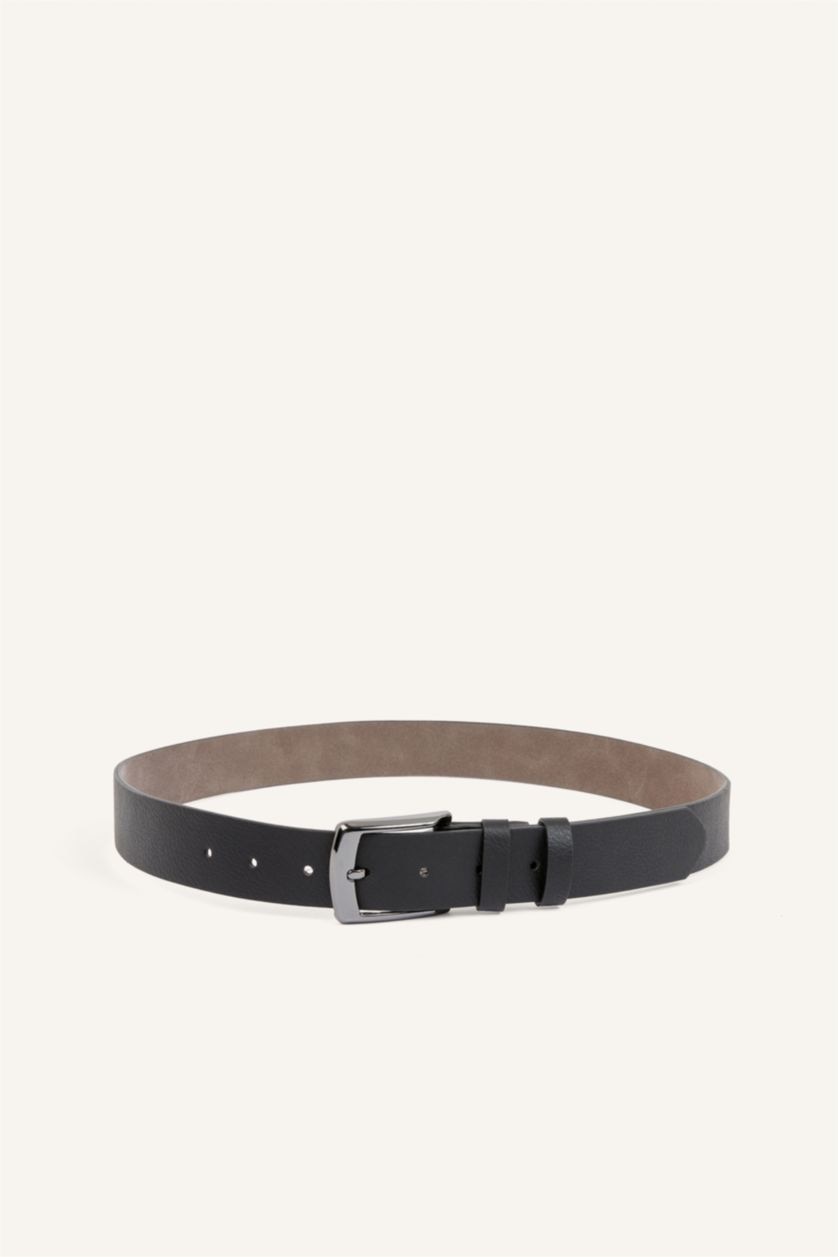 Men Black Man Rectangle Clasp Faux Leather
