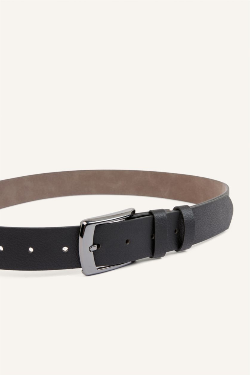 Men Black Man Rectangle Clasp Faux Leather